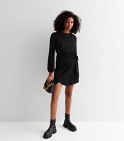 New Look Black Long Puff Sleeve Mini Wrap Dress
